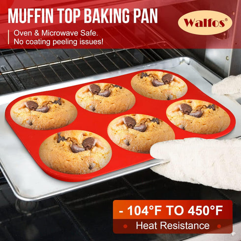 Walfos Silicone Muffin Top Pan Set, Non-Stick Whoopie Pie Baking Pans, Food Grade, Set of 2, Dishwasher Safe