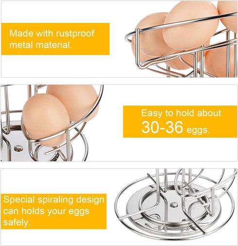 Spiral Stainless Steel Egg Skelter Dispenser Rack - Silver