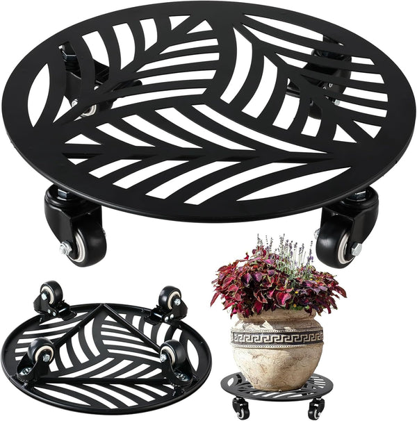 1 Pack Large Metal Plant Caddy with Wheels 13.6 Inches Heavy-duty Wrought