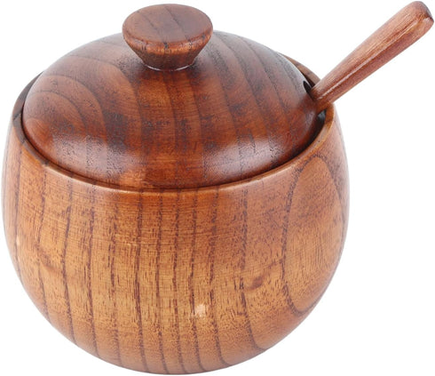 Hapivida Wooden Salt Box Spice Jar, Salt Cellar with Lid and Spoon, Seasoning Container Holder for Kitchen Serving