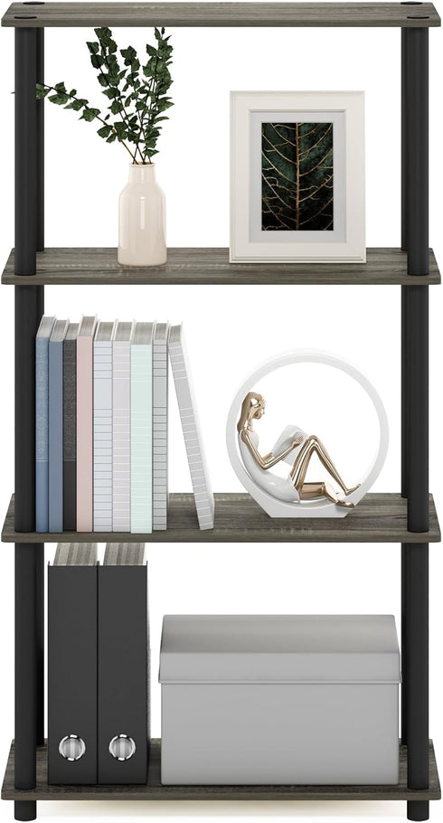 Furinno (99557GYW/BK) Turn-N-Tube 4-Tier Display Rack, Multipurpose Shelf - French Oak Grey/Black