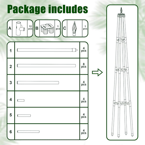 5.2FT 16mm Obelisk Trellis for Climbing Plants Outdoor, Rust-Proof Extra Thickened Plastic-Coated Metal Pipes, Indoor