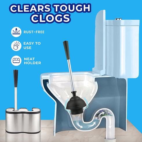 Set 18-in 2025 UMIEN Toilet Brush and Plunger - Updated No-Rust - Stainless Steel Design - Long Handles