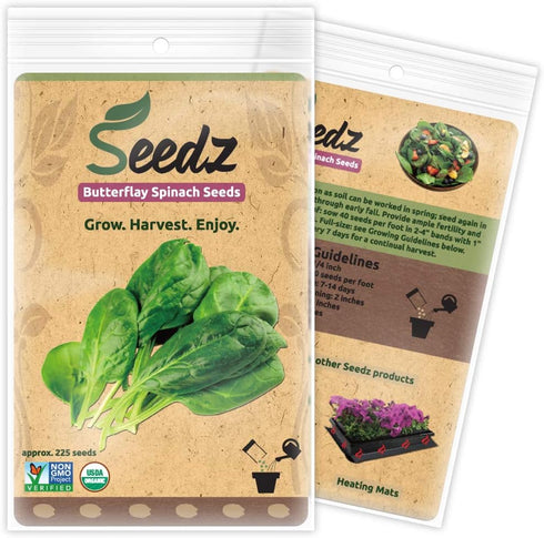 Organic Spinach Seeds, APPR. 225, Butterflay Spinach, Heirloom Vegetable Seeds, Certified Organic,