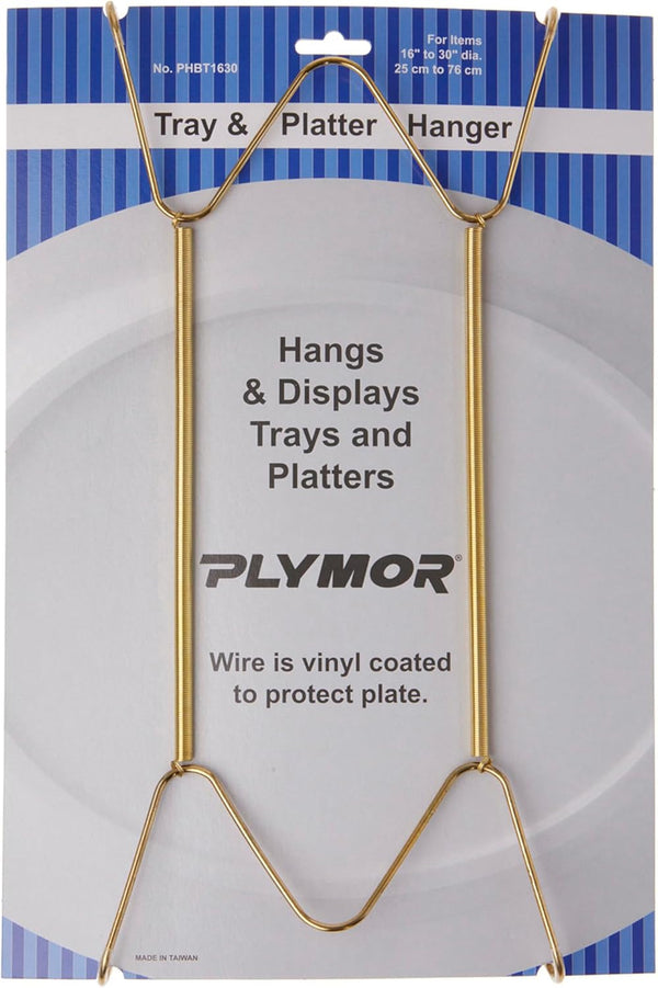 Plymor Gold Finish Wall Mountable Tray and Platter Hanger - 14.25" H x 6.5" W x 0.875" D (for Trays or Platters 16" -