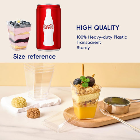 50 Pack 5 oz JOLLY CHEF Plastic Dessert Cups with Lids and Spoons, Yogurt Parfait Appetizer Cup for Party, Clear Mini