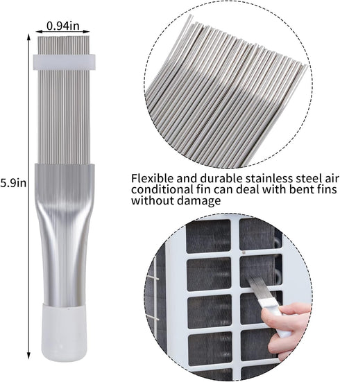 5 Pcs Air Conditioner Fin Cleaner Set, 3 Fin Combs, Condensers Fin Straighteners, and 2 Condenser Brushes