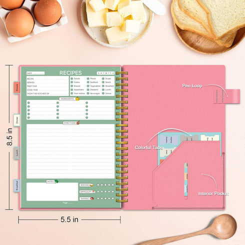Recipe Book to Write Your Own Recipes, ALLTREE Blank Cookbook with 15 Tabs, 120 Pages, Pink