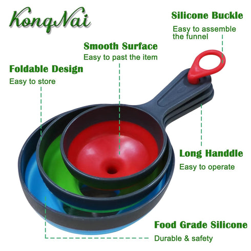 Sets 3, KongNai Canning Funnel for Wide and Regular JarsWide Mouth Funnels of Large for Mason Jar, Food Grade