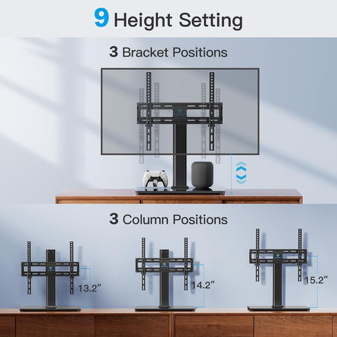 PERLESMITH Swivel Universal TV Stand/Base, Table Top TV Stand for 32-60 inch LCD LED TVs, Height Adjustable