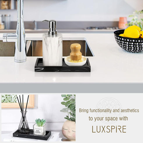 Luxspire 8 x 4 inch Bathroom Vanity Tray, Resin Dresser Jewelry Ring Dish for Kitchen Sink Countertop Organization