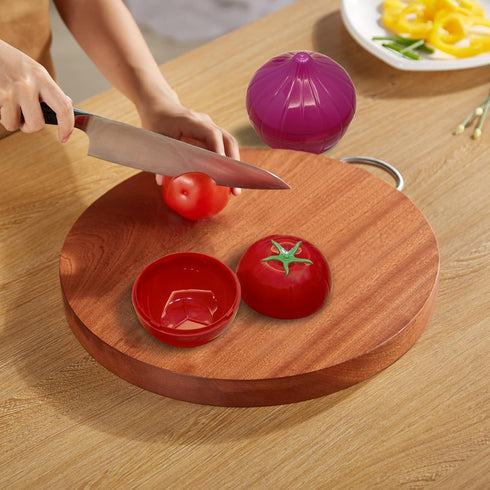 Vegetable and Fruit Storage Containers for Refrigerator, Pack of 2 Tomato and Onion Shaped Food Storage with Lids