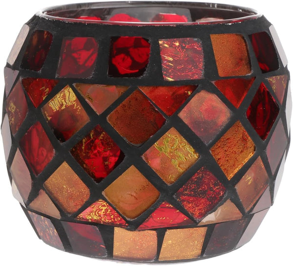 Uonlytech Glass Votive Candle Holder, Red Mosaic Tea Light Holders for Home, Vintage Glass Cup Ornament