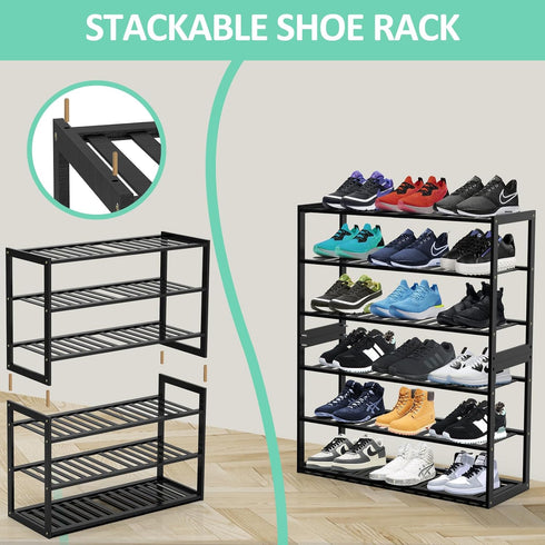3 9-12 Closet Jripae Bamboo Shoe Rack for Entryway, Stackable Tier Shoe Organizer Shelf Storage Pairs Shoes Stand Cubby