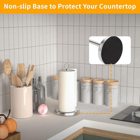 Silver Stainless Steel Paper Towel Holder Countertop, Weighted Anti-Slip Base for Standard & Jumbo Rolls