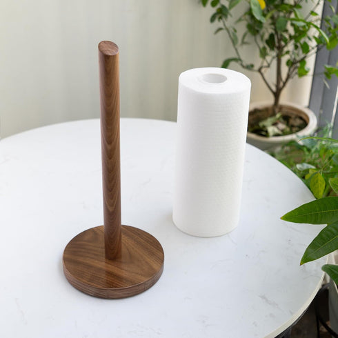 Countertop, Wooden Paper Towel Holder - Walnut Suction Cup Paper Roll Dispenser for Kitchen, Bathroom Laundry Simple