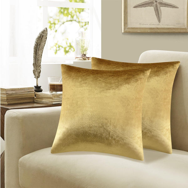 GIGIZAZA Set of 2 Gold Decorative Throw Pillow Covers 16x16, Velvet Square Couch Cushion Pillows for Boho Sofa