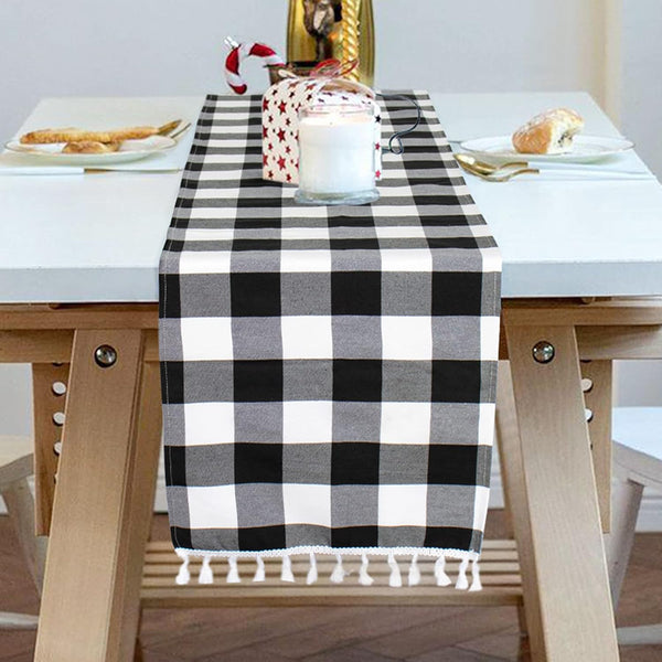 ShinyBeauty Buffalo Plaid Table Runner Black and White 13''x72'' Checkered Table Cover for Christmas Gatherings