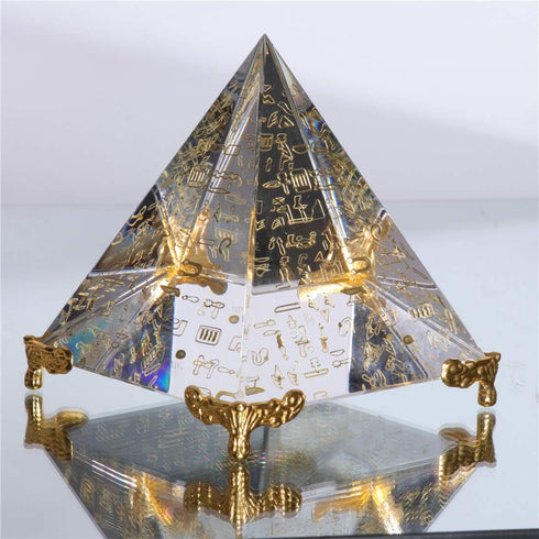 Waltz&F Crystal Sanskrit Pyramid with Pillars, Home Office Party Desk Decoration, 3.1'' Gold