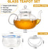 Set, 27OZ/800ML 6 Set Glass Teapot Stovetop Safe Glass Tea Kettle with Small Double Wall Tea Cups & Loose Tea Infuser