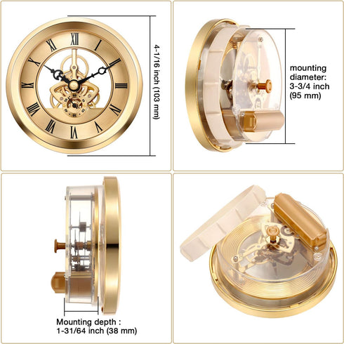 Hicarer 4 1/16 Inch Gold Skeleton Clock Insert with Gold Bezel