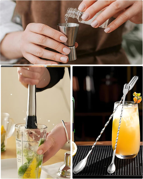 Set, 10-inch Professional Bar Tools Stainless Steel Muddler, Mixing Spoon, Measuring Jigger for Cocktails for Home