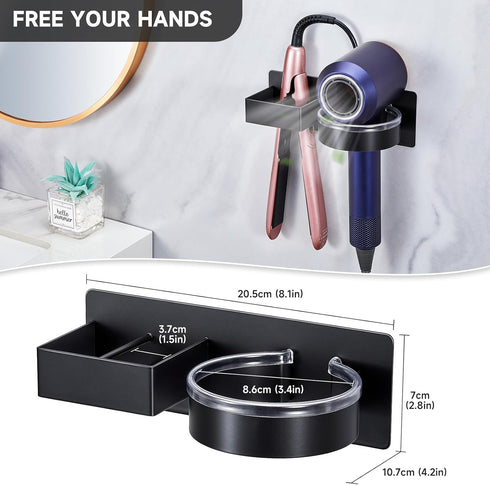 Wall Mounted Hair Dryer Holder, Adhesive Hair Straightener Organizer, Stainless Steel Storage for Curling Iron in