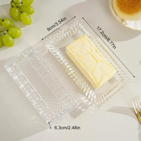 Countertop,Refrigerator,Dishwasher Glass Butter Dish with Lid,Large Deep Covered Butter Dish,Clear Crystal Glass Butter