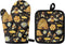 GIFTPUZZ Bee Oven Mitt Pot Holder Set of 2, Heat Resistant Heavy Duty Gloves + Thick Hot Mats for Kitchen