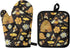 GIFTPUZZ Bee Oven Mitt Pot Holder Set of 2, Heat Resistant Heavy Duty Gloves + Thick Hot Mats for Kitchen