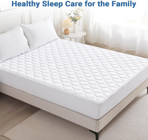 MUXHOMO Twin Mattress Protector, 100% Waterproof Quilted Cover, Noiseless Soft & Cooling Pad, Deep Pocket 6"-21", White