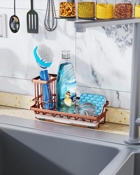 Consumest Sponge Holder for Kitchen Sink: Stainless Steel Sink Caddy with Removable Drip Tray for Soap Storage