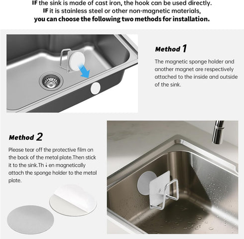 Everlling Sink,1 Magnetic Sponge Holder for Kitchen Pcs Strong Magnetic Stainless Steel Rack Stand, Kitchen