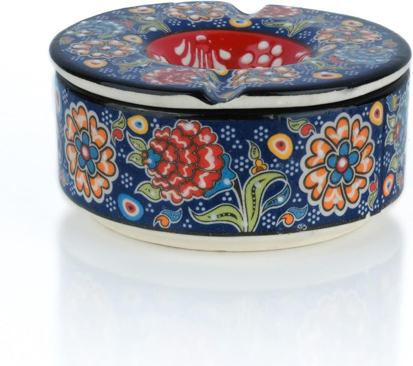 Colorful Decorative Ceramic Jar with Lid - Handmade Small Unique Windproof Jars for Turkish Home Decor (Navy)