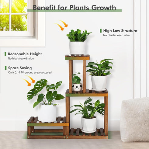4 Saving,27.6,Small) Wood Plant Stand Indoor Outdoor Tiers Plant Rack Corner Planter Shelf Flower Pot Holder for Living