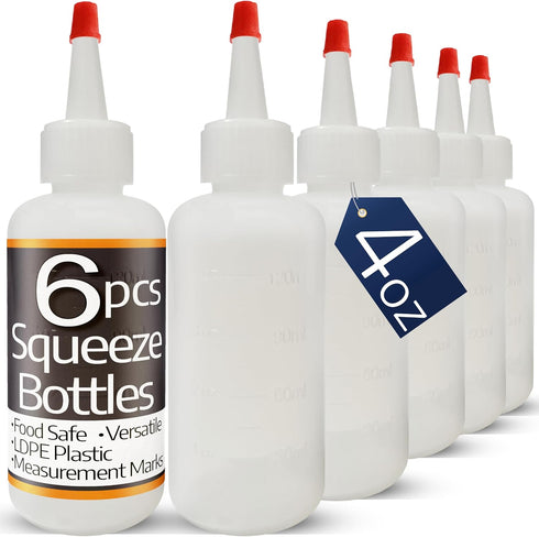 4 Oz (1) FIXSURE Plastic Squeeze Bottles with Red Tip Cap, Squirt Bottle For Ketchup, BBQ, Sauces, Syrup, Condiments