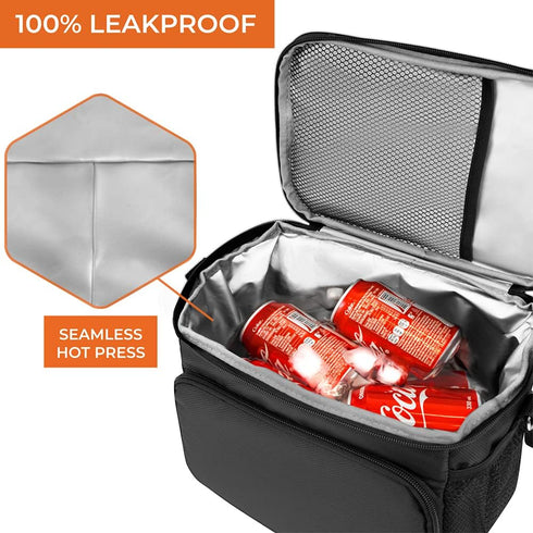 opux Insulated Lunch Bag for Men Women, Soft Lunch Box for Office, School, Picnic, Leakproof Cooler Bag (Black)