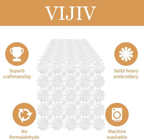 72 Inches VIJIV Macrame Table Runner Long for Boho Wedding Decor, White Crochet Doilies Dresser Scarf Lace Farmhouse