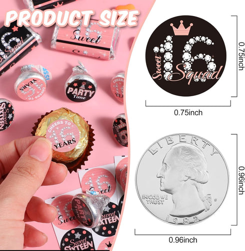 Zonon 504 Pieces Sweet 16 Birthday Party Favors Stickers, Mini Kisses Candy Wrappers, Sweet Sixteen Decorations