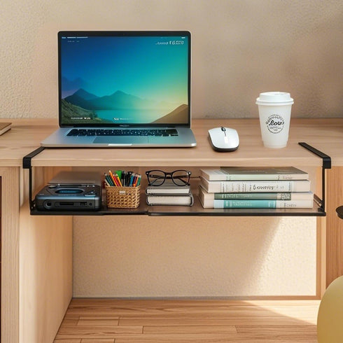 PowerKing 10lbs 7.67'' Expandable Under Cabinet Shelf, Adjustable Length Under Shelf Storage with Thick Clips Capacity
