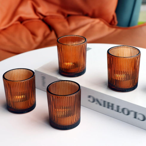 24pcs VOHO Votive Candle Holders Bulk Wedding Centerpieces for Tables, Amber Tea Lights Candle Holder for Home/Fall