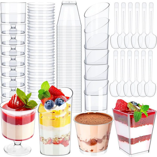 Funnymoom 300 Pack Clear Mini Plastic Dessert Cups with Spoons 5oz 3oz Square