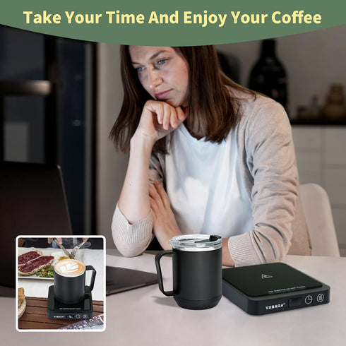 VOBAGA Mug Warmer & Mug Set for Desk, Electric Coffee Cup Warmer with Temperature & Timer Settings, 15oz Cup