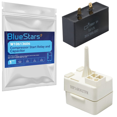 BlueStars New Upgraded W10613606 Refrigerator Compressor Start Relay and Capacitor - Compatible with Whirlpool &