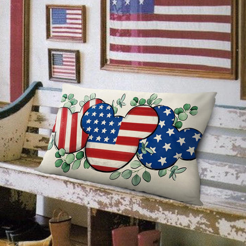 4th of July Cartoon Mouse Patriotic Throw Pillow Cover - 12 x 20, Rectangular America USA Outdoor Home Decor