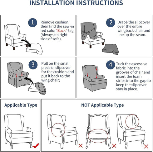 2 Eco-Ancheng Wingback Chair Slipcover Piece Wingback Chair Cover Spandex Wing Chair Slipcovers Wingback Armchair