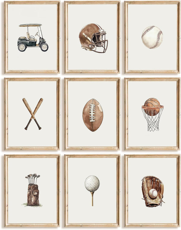 SYYANKK Vintage Sports Nursery Wall Art Decor Toddler Boys Room Canvas Pictures Sports