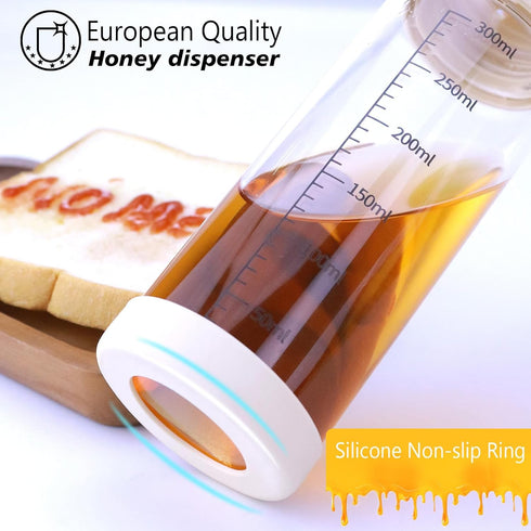 Matifaner Honey Dispenser No Drip, Maple Syrup Dispenser, Olive Oil Dispensers, Glass Jar with Stand, Beautiful Honey