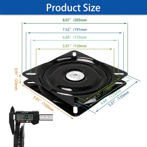 BQLZR 6 inch A3 Steel Plate Black Ball Bearing Square Swivel Turntable, Chair Swivel for Bar Stool Chair