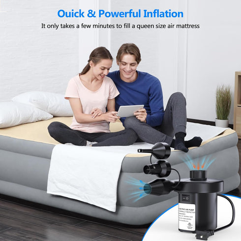 3 Nozzles Swimming 110V 130W PULIDIKI Electric Air Pump for Inflatables Air Mattress Pump with Inflator Deflator Quick
